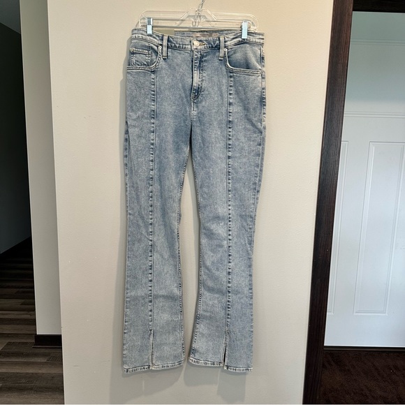 Hudson Barbara High Rise Baby Boot Flare Slit Hem Light Blue Front Seam Jeans - Picture 2 of 14